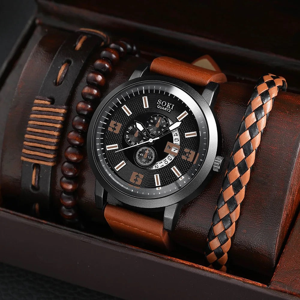 Executive 4-in-1 Black Bundle Men Business Luxury Watch